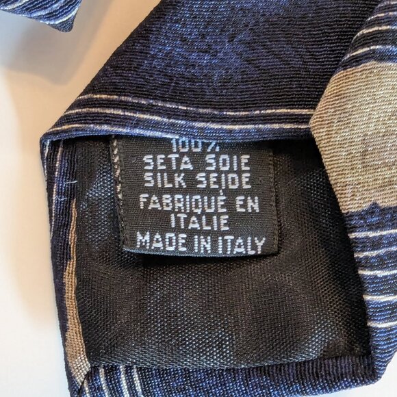 Hugo Boss Striped Blue and Beige Print Silk Tie - Made in Italy - Picture 5 of 7